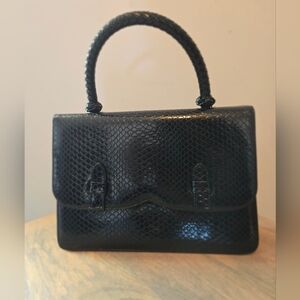 Vintage Designer Signed Susan Gail Original Black Leather Clutch Hand Bag Purse